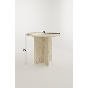 Elegance Mutfak Masası 90 Cm Yuvarlak İskandinav Stili Yemek Masası - Traverten Görünümlü