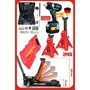 Muhteşem Atölye Profesyonel Garaj Seti – Çift Akülü Bijon Sökme, Kriko Standı Çift Sehpa & Kızak