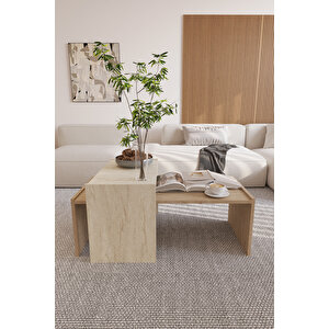 Liva 2'li Orta Sehpa Takımı Traverten Ve Safir Desenli İskandinav, Bohem