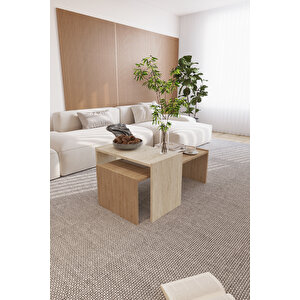 Liva 2'li Orta Sehpa Takımı Traverten Ve Safir Desenli İskandinav, Bohem