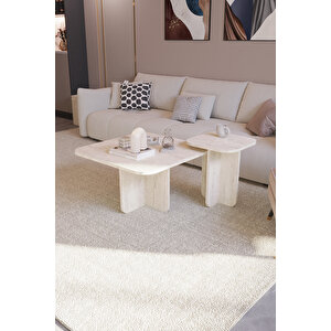 Noya 2'li Orta Sehpa Takımı Traverten Desenli İskandinav, Bohem