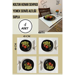 Beyaz (4 Adet) Çok Amaçlı Koltuk Kenar Sehpası, Supla, Yemek Servis Altlığı