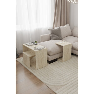 Mila 4'lü Orta Sehpa Takımı Traverten Ve Safir Desenli İskandinav, Bohem Fonksi̇yonel Kullanim