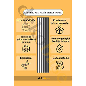 Antrasit-Beyaz 60x270 Cm Yeni Nesil Akustik Ahşap Duvar Paneli