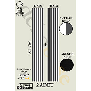 Antrasit-Beyaz (2 Adet) 40x270 Cm Yeni Nesil Akustik Ahşap Duvar Paneli