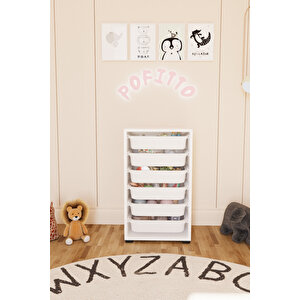 6 Sepetli Dolap Oyuncak Dolabı Çok Amaçlı Mutfak Kiler Banyo Dolabı Beyaz