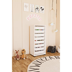 8 Sepetli Dolap Oyuncak Dolabı Çok Amaçlı Mutfak Kiler Banyo Dolabı Beyaz