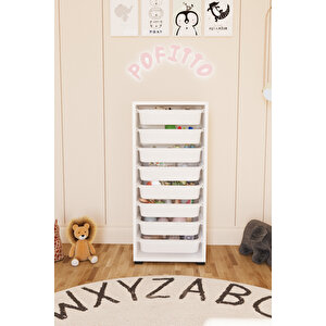 8 Sepetli Dolap Oyuncak Dolabı Çok Amaçlı Mutfak Kiler Banyo Dolabı Beyaz