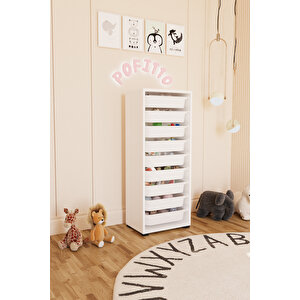 9 Sepetli Dolap Oyuncak Dolabı Çok Amaçlı Mutfak Kiler Banyo Dolabı Beyaz