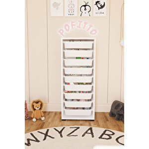 9 Sepetli Dolap Oyuncak Dolabı Çok Amaçlı Mutfak Kiler Banyo Dolabı Beyaz