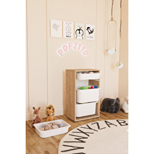 2 Derin 4 Sepetli Dolap Oyuncak Dolabı Çok Amaçlı Mutfak Kiler Banyo Dolabı Safir Meşe