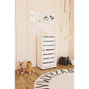 7 Sepetli Dolap Oyuncak Dolabı Çok Amaçlı Mutfak Kiler Banyo Dolabı Beyaz