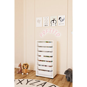 7 Sepetli Dolap Oyuncak Dolabı Çok Amaçlı Mutfak Kiler Banyo Dolabı Beyaz