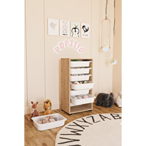 7 Sepetli Dolap Oyuncak Dolabı Çok Amaçlı Mutfak Kiler Banyo Dolabı Safir Meşe