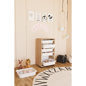 6 Sepetli Dolap Oyuncak Dolabı Çok Amaçlı Mutfak Kiler Banyo Dolabı Safir Meşe