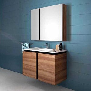 Verti Kapaklı Banyo Dolabı Takımı 80cm Ceviz