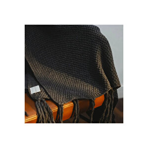 Laurel Püsküllü Triko Tv Battaniyesi Antrasit 130*150 Cm