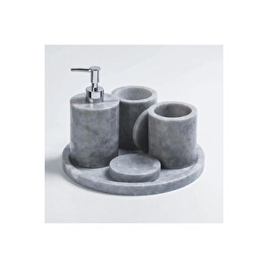 Rizz Mermer 5 Li Banyo Seti Gri