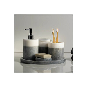 Rizz Mermer 5 Li Banyo Seti Gri Beyaz