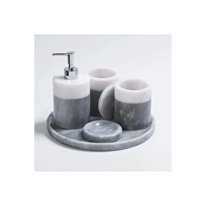 Rizz Mermer 5 Li Banyo Seti Gri Beyaz
