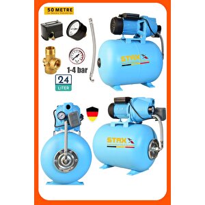 1.5hp Jet Su Pompası Su Motoru 24lt Yatay Tanklı Otomatik Hidrofor Set Full Takım 4 Kat 4 Daire