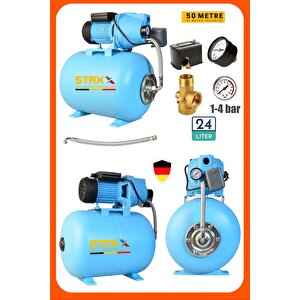 1.5hp Jet Su Pompası Su Motoru 24lt Yatay Tanklı Otomatik Hidrofor Set Full Takım 4 Kat 4 Daire
