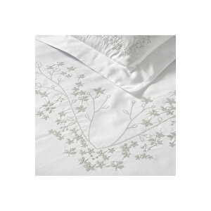 Milo 300 Tc Pamuk Saten Nakışlı Ve Ajurlu Çift Kişilik Nevresim Seti Beyaz Gri