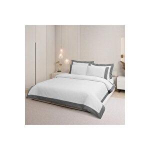 Loren 300 Tc Pamuk Saten Aksesuarlı Çift Kişilik Nevresim Takımı Beyaz Gri