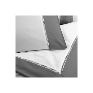 Loren 300 Tc Pamuk Saten Aksesuarlı Çift Kişilik Nevresim Takımı Beyaz Gri