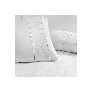 Grace 300 Tc Pamuk Perkal Nakışlı Ve Ajurlu King Size Nevresim Seti Beyaz