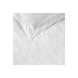 Milo 300 Tc Pamuk Saten Nakışlı Ve Ajurlu Çift Kişilik Nevresim Seti Beyaz