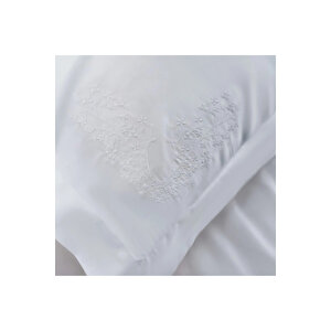 Milo 300 Tc Pamuk Saten Nakışlı Ve Ajurlu Çift Kişilik Nevresim Seti Beyaz