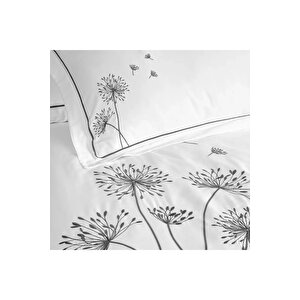 Gloria 300 Tc Pamuk Saten Nakışlı Çift Kişilik Nevresim Seti Beyaz Antrasit