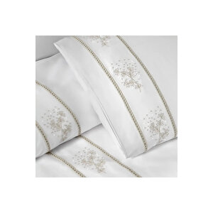 Grace 300 Tc Pamuk Perkal Nakışlı Ve Ajurlu Çift Kişilik Nevresim Seti Vizon