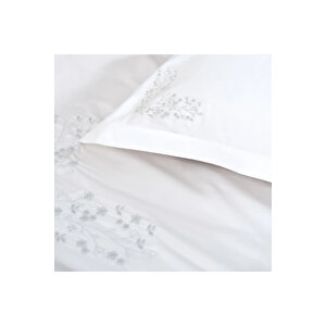 Milo 300 Tc Pamuk Saten Nakışlı Ve Ajurlu King Size Nevresim Seti Beyaz Gri