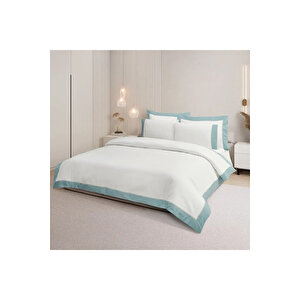 Loren 300 Tc Pamuk Saten Aksesuarlı Çift Kişilik Nevresim Takımı Beyaz Mint