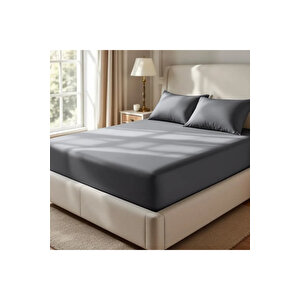 Odin 300 Tc Pamuk Saten Çift Kişilik Lastikli Çarşaf Antrasit