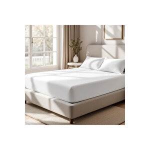 Odin 300 Tc Pamuk Saten Çift Kişilik Lastikli Çarşaf Beyaz