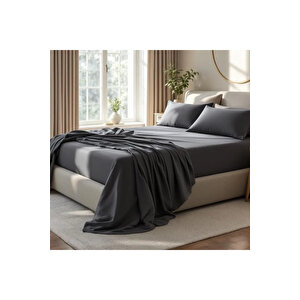 Odin 300 Tc Pamuk Saten Çift Kişilik Çarşaf Antrasit