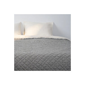 Jade Müslin Ekstra Dolgulu Çift Kişilik Yatak Örtüsü Antrasit 230x240 Cm