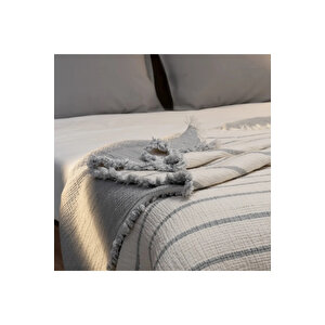 Ruby Dolgulu Müslin Çift Kişilik Yatak Örtüsü Ekru Gri 230x250 Cm