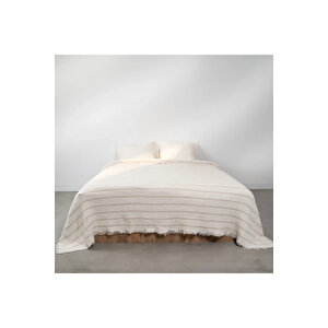 Ruby Dolgulu Müslin Çift Kişilik Yatak Örtüsü Ekru Bej 230x250 Cm