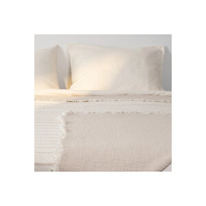 Ruby Dolgulu Müslin Çift Kişilik Yatak Örtüsü Ekru Bej 230x250 Cm