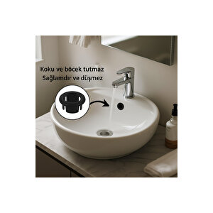 Si̇yah Renkli̇, Şik Tasarimli, Esteti̇k Ve Uyumlu Lavabo Taşma Yüzüğü – Standart Model