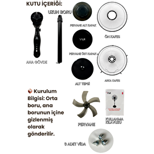 F29 Siyah 120 Cm 16 Inç 40w 3 Kademe 5 Pervane Döner Başlıklı Vantilatör