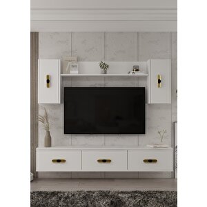 1364tv180-32ct Duvara Montaj Tv Sehpasi, Tv Üni̇tesi̇ BEYAZ-ALTIN-SİYAH Beyaz-Altın