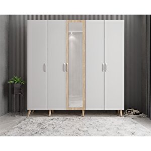 Mükemmel 5 Kapaklı Portmanto Meşe&beyaz P.b.m_7_200cm 200 cm