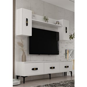 1363tv180-32ct Tv Sehpasi,tv Üni̇tesi̇ BEYAZ-SİYAH-ALTIN Beyaz-Siyah