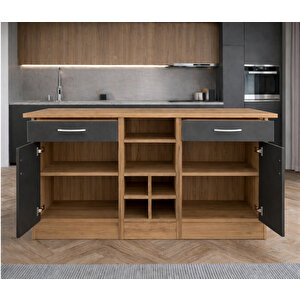 Anda 2 Çekmeceli̇ 2 Kapakli Mutfak Adasi- Çok Amaçli Dolap-hazir Mutfak Dolabi-erzak-ki̇ler  Dolabi - Antrasit-atlantikçam