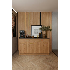 Matcha 4 Kapaklı - 2 Çekmeceli Mutfak Alt Modül - 140 Cm - Çok Amaçlı Dolap - Tezgah Dahil - Atlantikçam